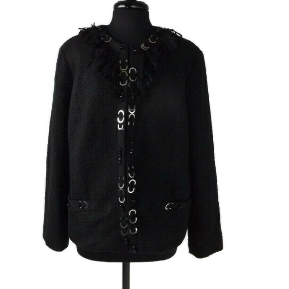CHICO'S Boucle BLACK Embellished Jacket Size 3 - Picture 1 of 8
